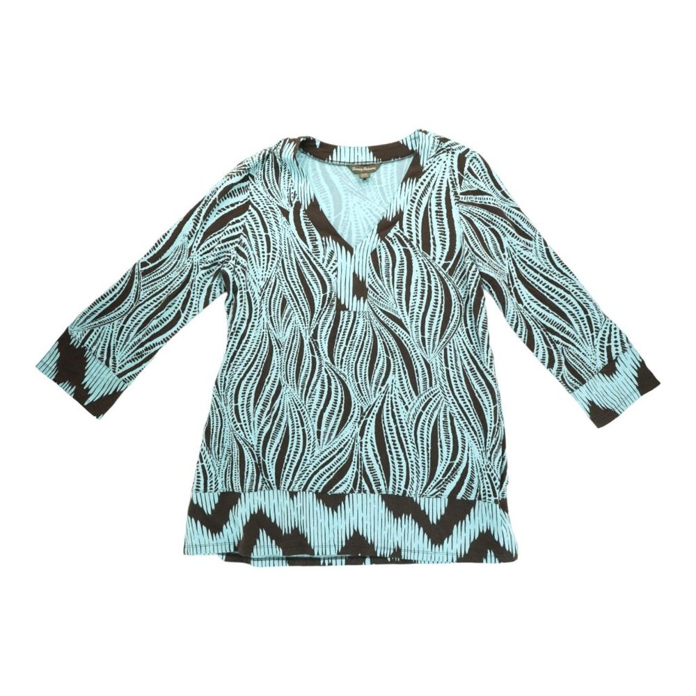 Tommy Bahama Large L Blue Brown Shirt Blouse‎ Women's Top